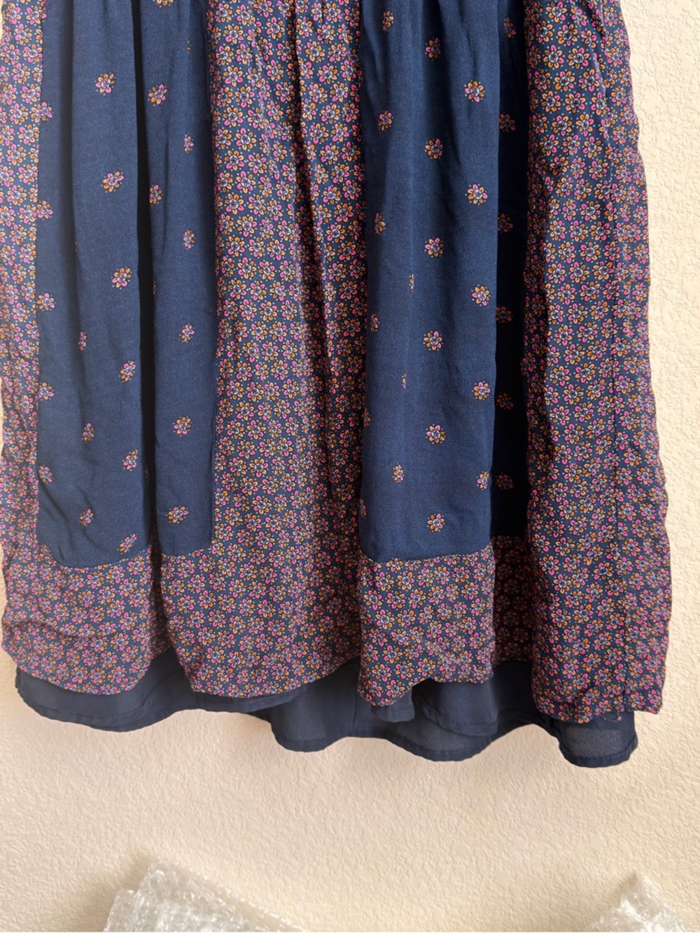 French Connection Mixed Floral Boho V-Neck Mini Dress Size 8 Navy Pink Orange - Picture 7 of 16